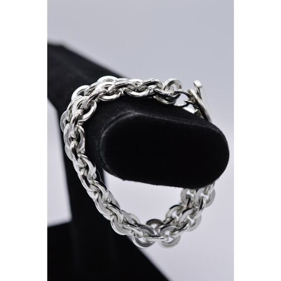 Givenchy Vintage Heart Charm Bracelet Logo Chain Brushed Silver Toggle 80s Bin6 - Picture 7 of 12